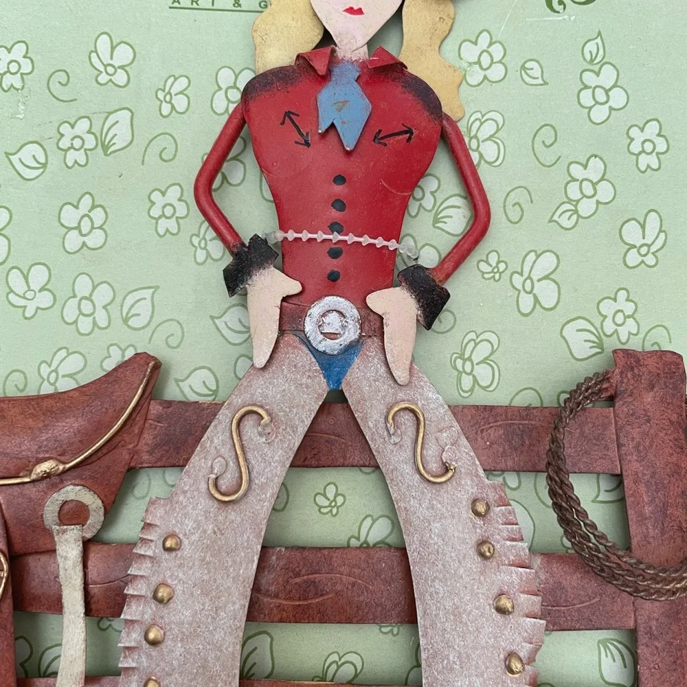 Hanging key hook Cowgirl Metal Wall Decor. Four hooks for keys. Hang anything.